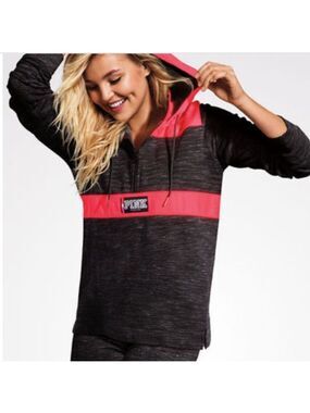 Victoria’s Secret Pink Perfect Half Zip Track Jacket Gray and Pink - Size Small